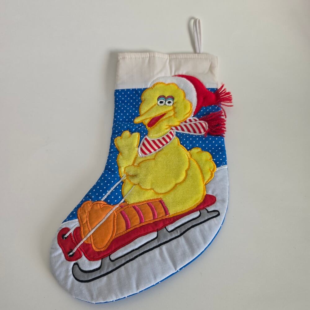 Sesame Street Big Bird Christmas Stocking 12.5 in Holiday Sled Santa Hat